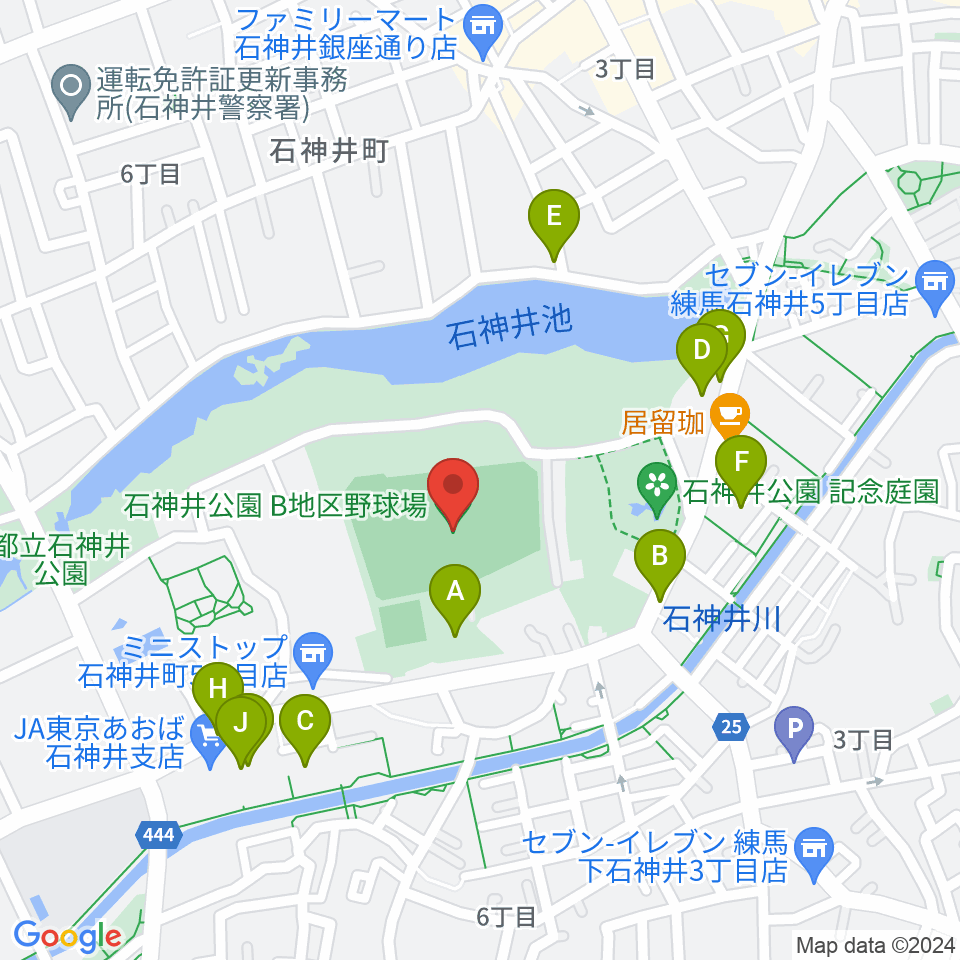 石神井公園野球場周辺の駐車場・コインパーキング一覧地図
