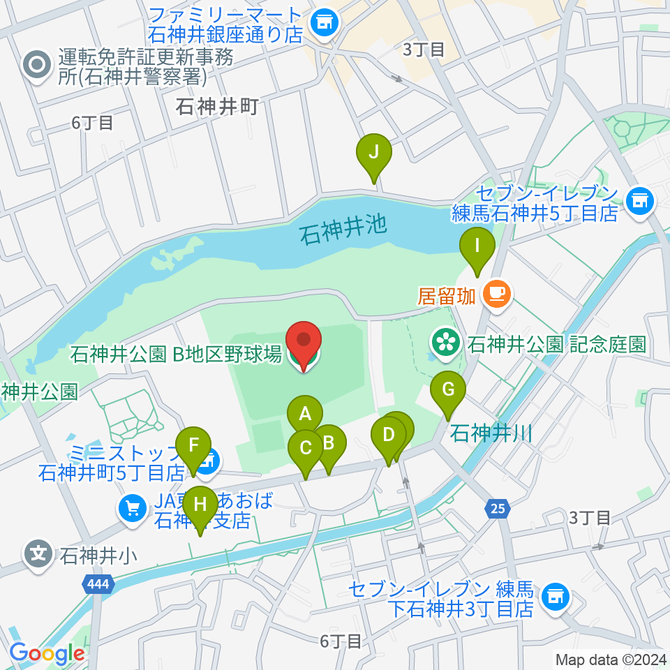 石神井公園野球場周辺の駐車場・コインパーキング一覧地図