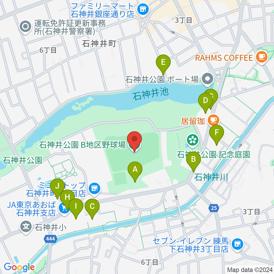 石神井公園野球場周辺の駐車場・コインパーキング一覧地図