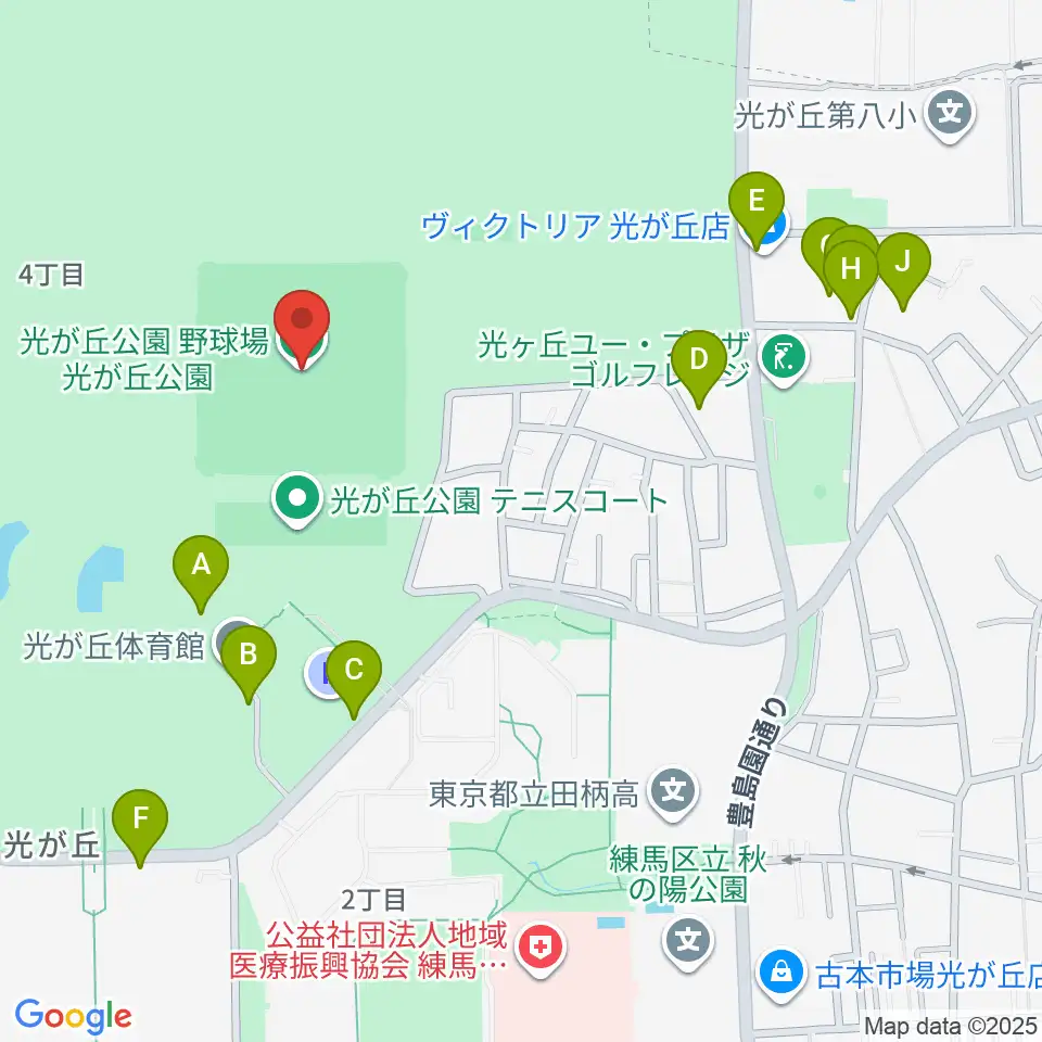 光が丘公園野球場周辺の駐車場・コインパーキング一覧地図