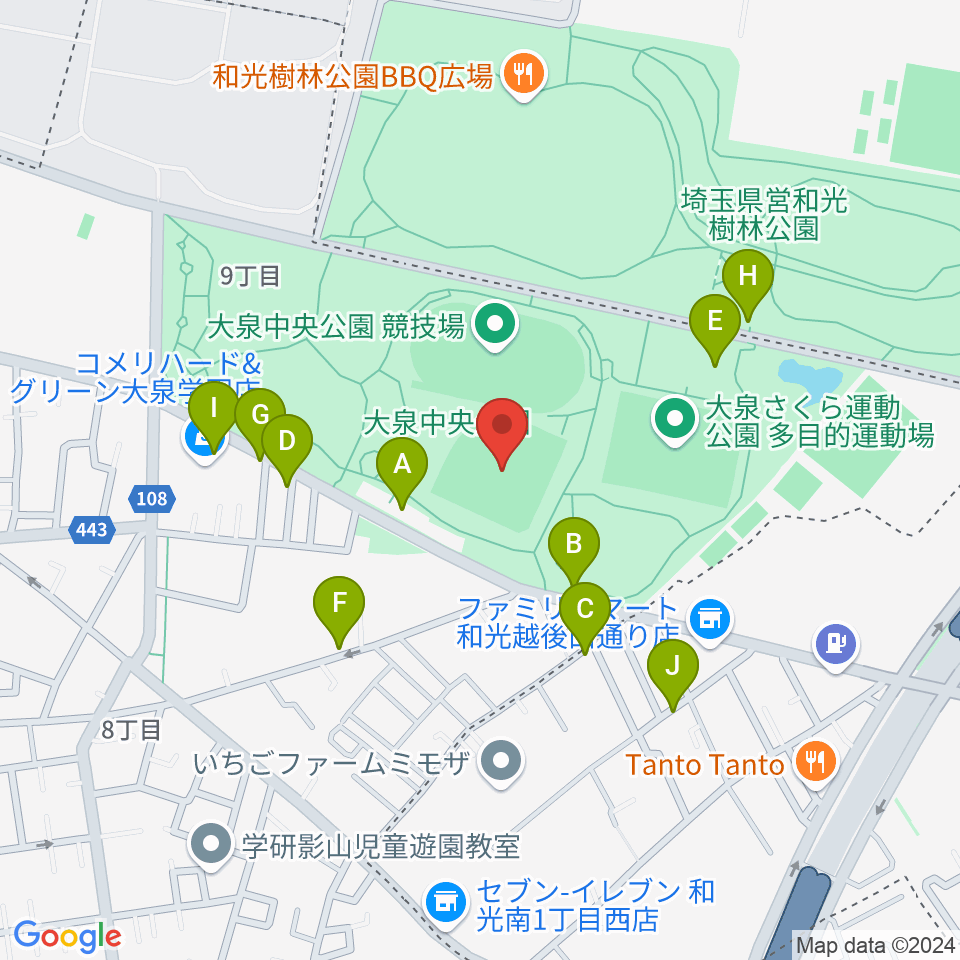 大泉中央公園野球場周辺の駐車場・コインパーキング一覧地図