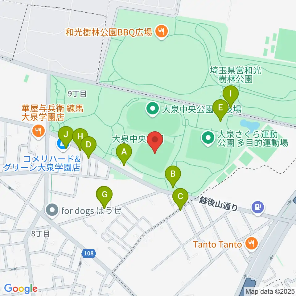 大泉中央公園野球場周辺の駐車場・コインパーキング一覧地図