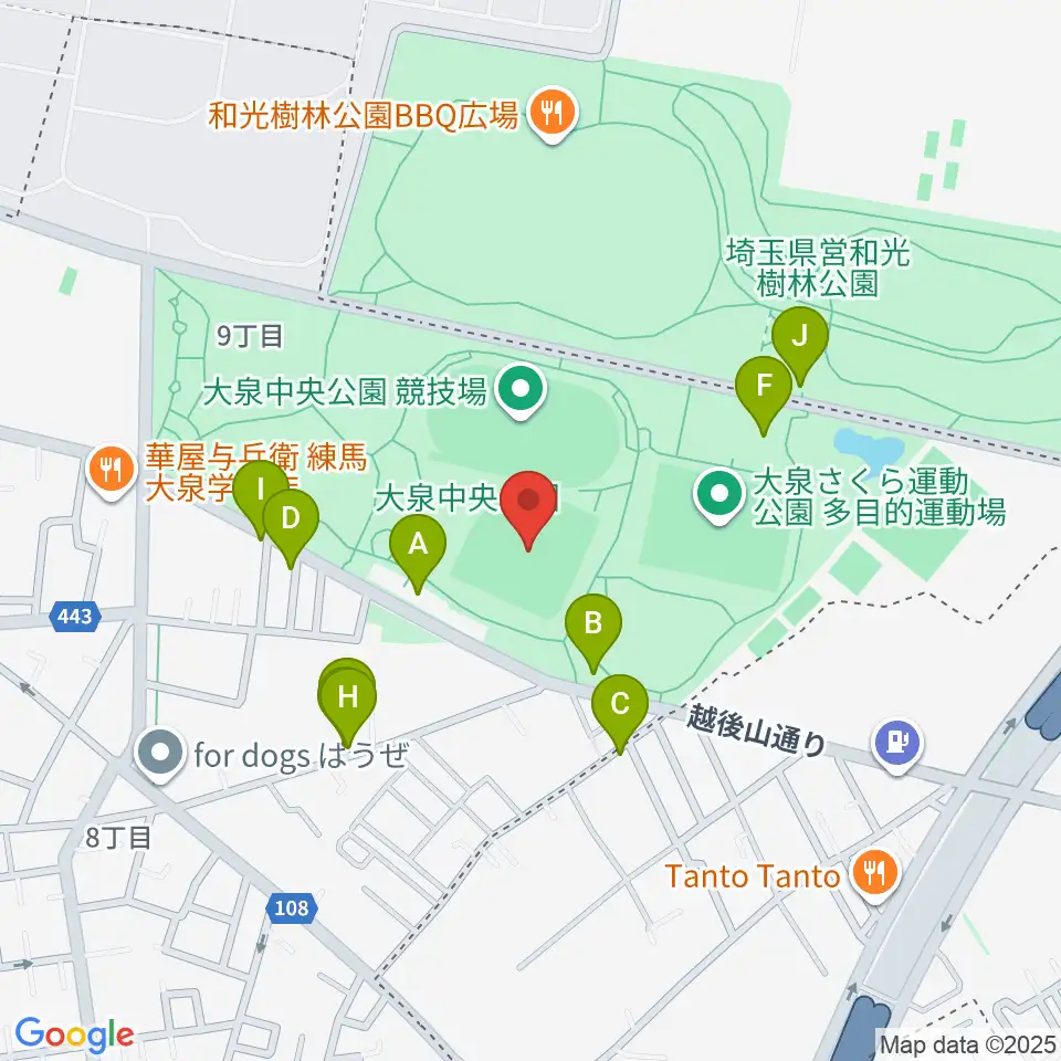 大泉中央公園野球場周辺の駐車場・コインパーキング一覧地図