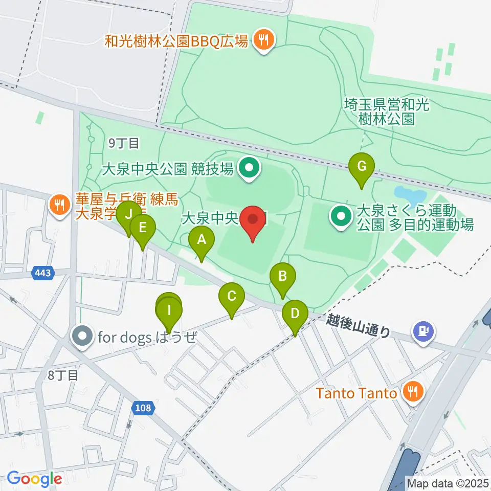 大泉中央公園野球場周辺の駐車場・コインパーキング一覧地図