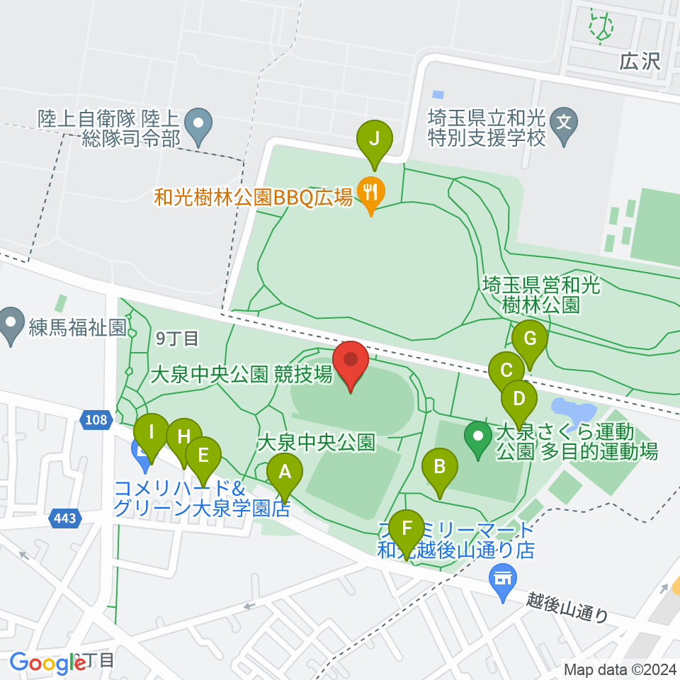 大泉中央公園陸上競技場周辺の駐車場・コインパーキング一覧地図