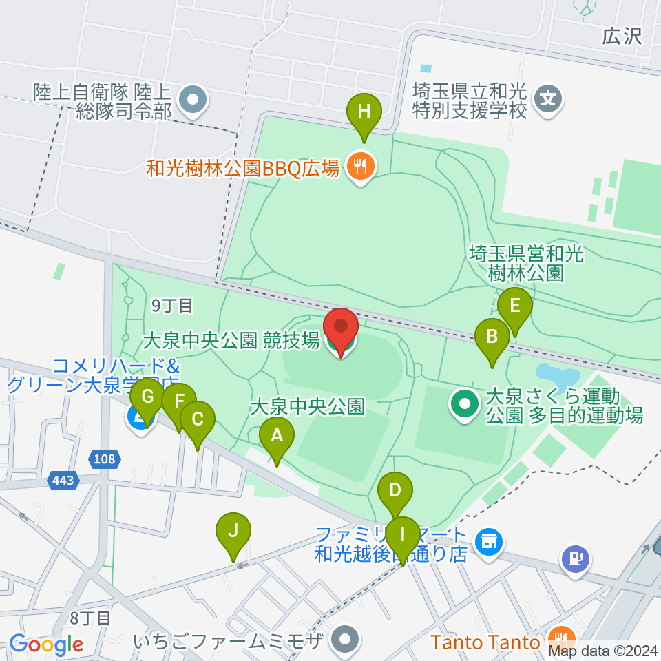 大泉中央公園陸上競技場周辺の駐車場・コインパーキング一覧地図