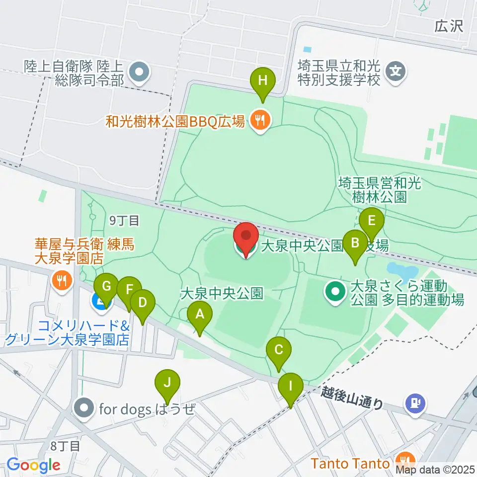 大泉中央公園陸上競技場周辺の駐車場・コインパーキング一覧地図