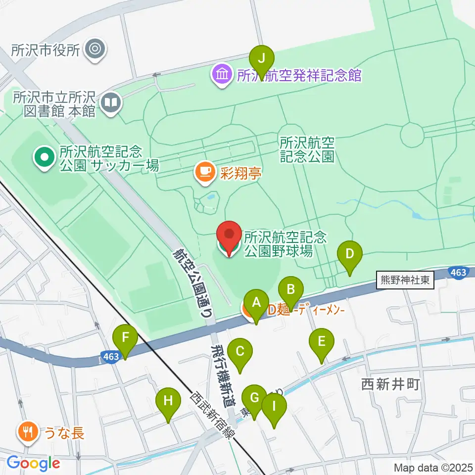 所沢航空記念公園野球場周辺の駐車場・コインパーキング一覧地図
