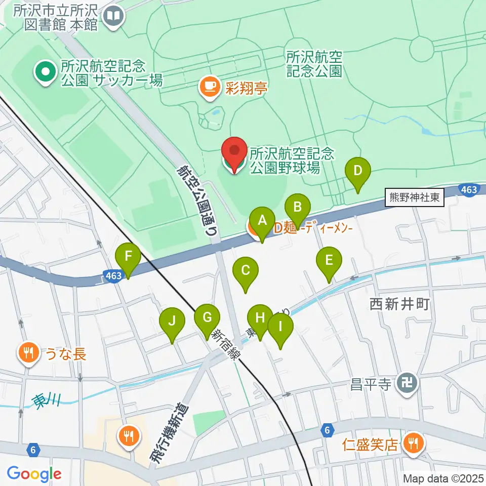 所沢航空記念公園野球場周辺の駐車場・コインパーキング一覧地図