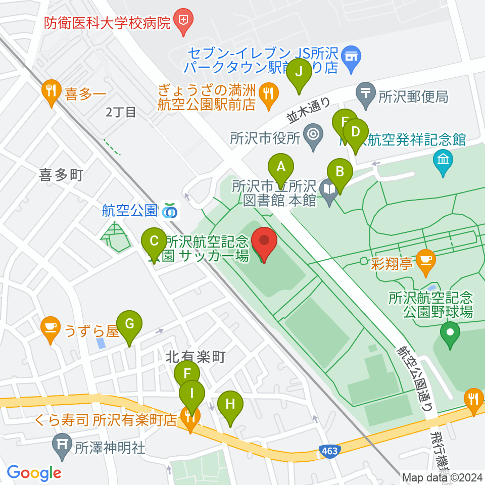 所沢航空記念公園運動場周辺の駐車場・コインパーキング一覧地図