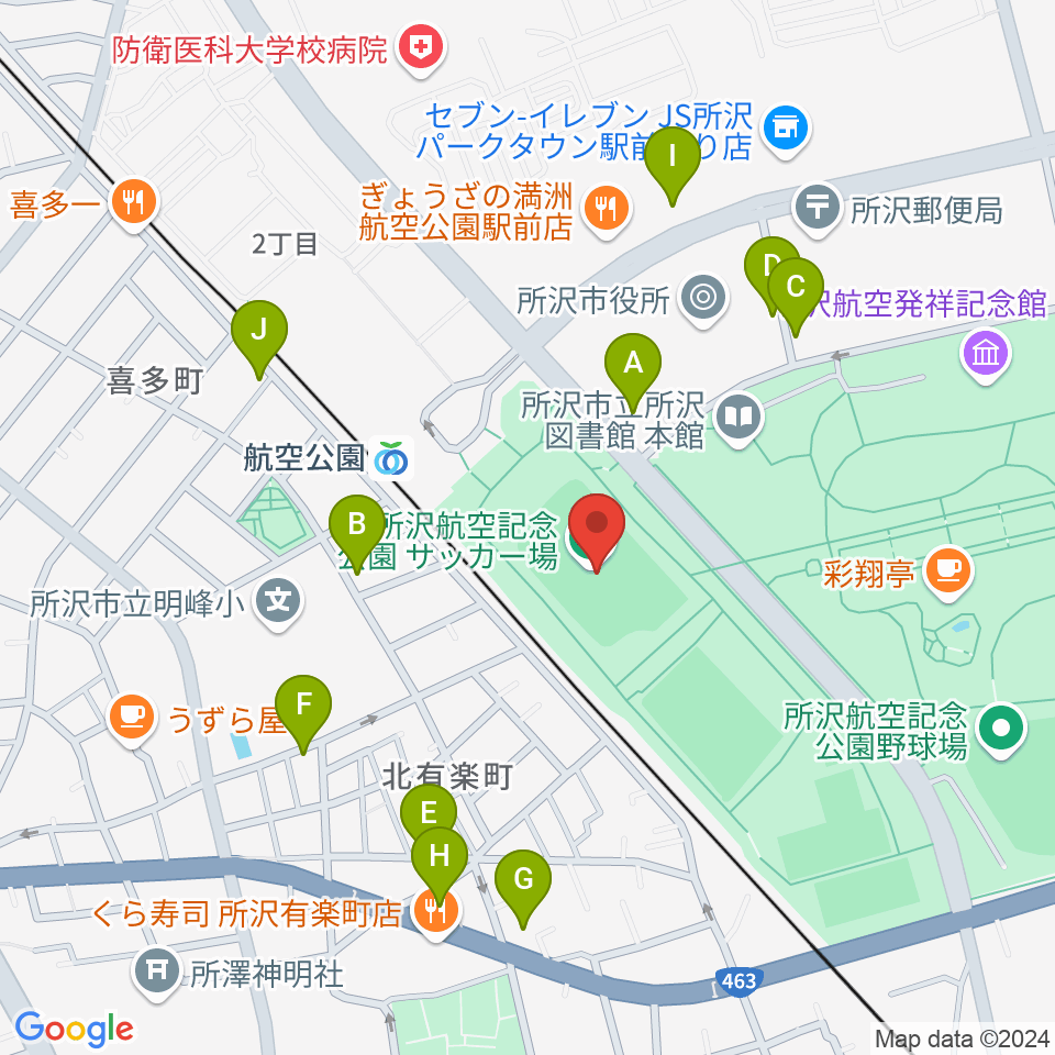 所沢航空記念公園運動場周辺の駐車場・コインパーキング一覧地図