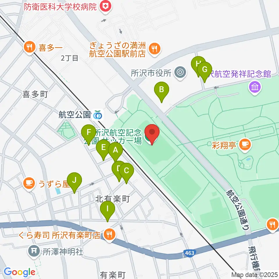 所沢航空記念公園運動場周辺の駐車場・コインパーキング一覧地図