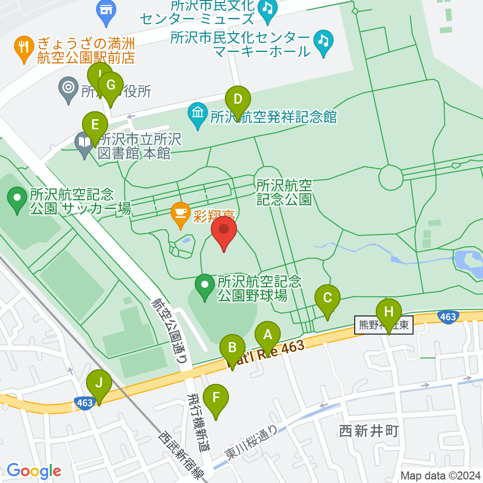 所沢航空記念公園野外ステージ周辺の駐車場・コインパーキング一覧地図