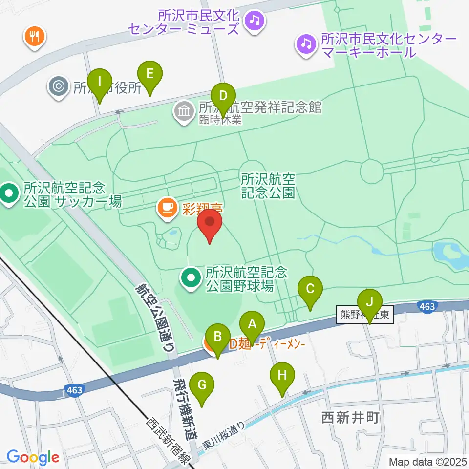 所沢航空記念公園野外ステージ周辺の駐車場・コインパーキング一覧地図