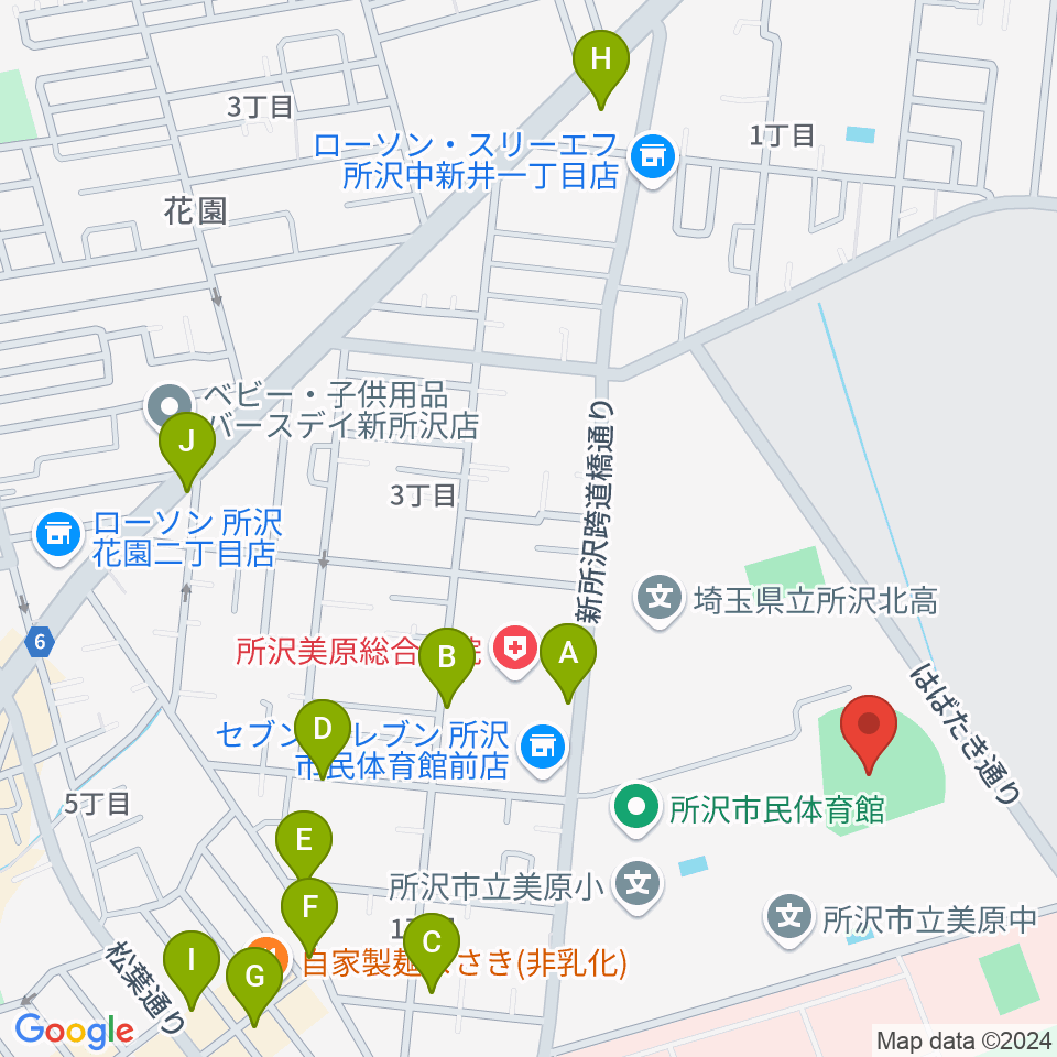 所沢市総合運動場野球場周辺の駐車場・コインパーキング一覧地図