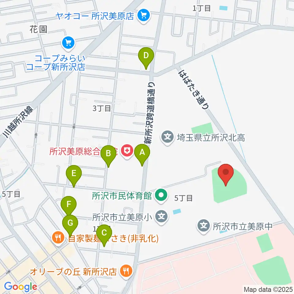 所沢市総合運動場野球場周辺の駐車場・コインパーキング一覧地図