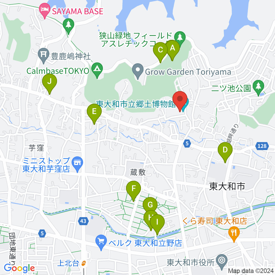 東大和市立郷土博物館周辺の駐車場・コインパーキング一覧地図