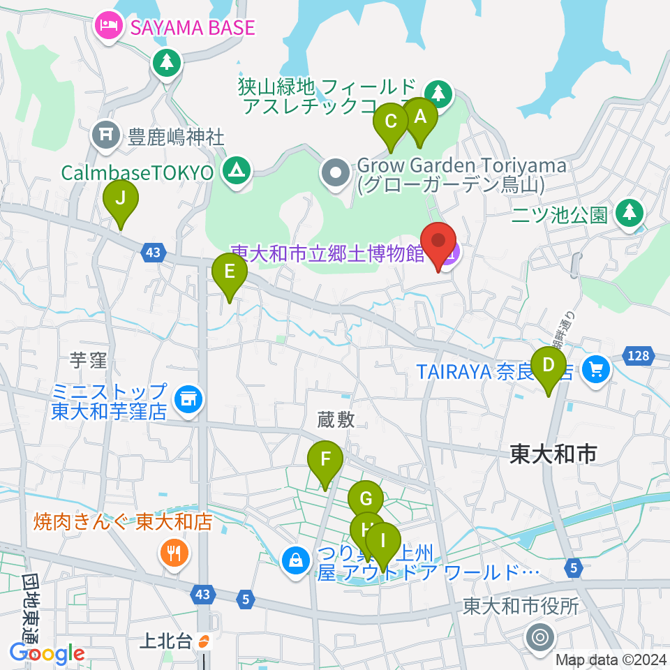 東大和市立郷土博物館周辺の駐車場・コインパーキング一覧地図