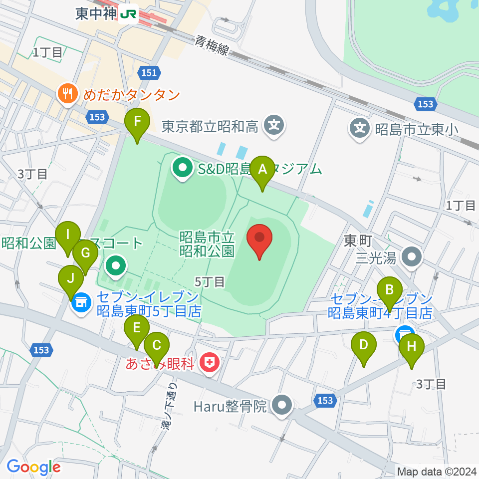 昭和公園陸上競技場周辺の駐車場・コインパーキング一覧地図