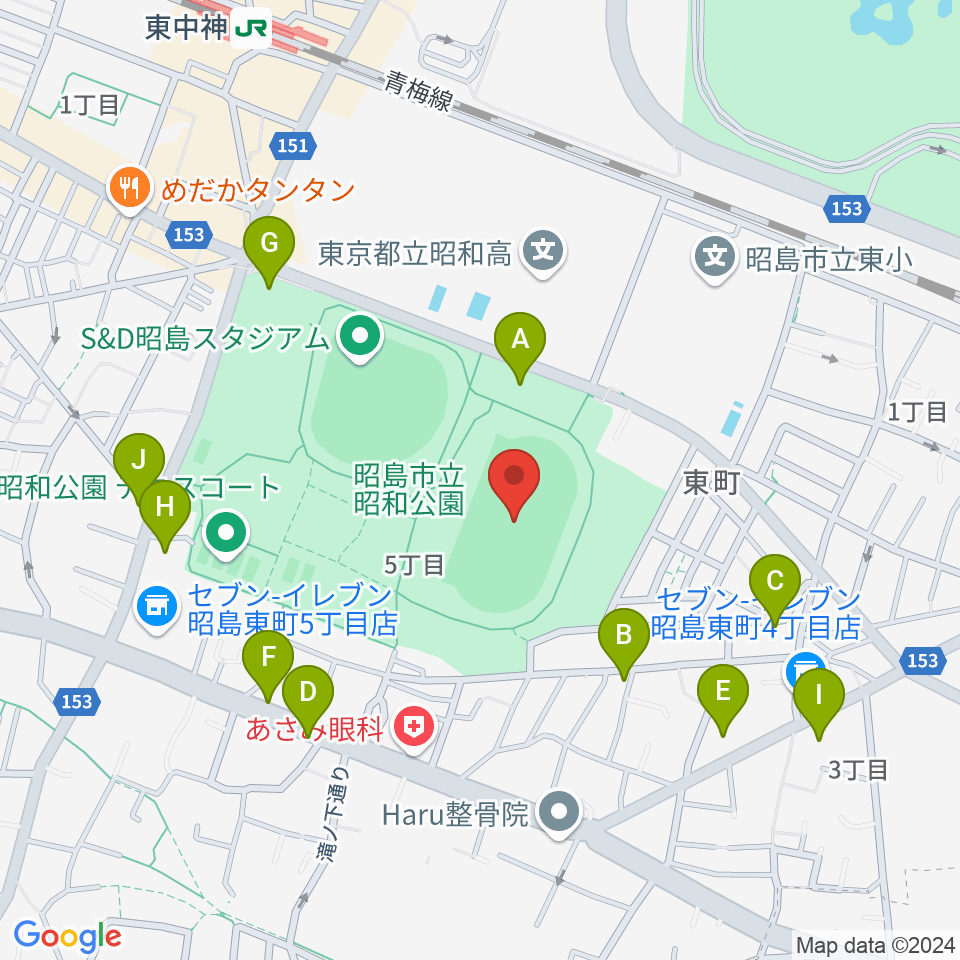 昭和公園陸上競技場周辺の駐車場・コインパーキング一覧地図