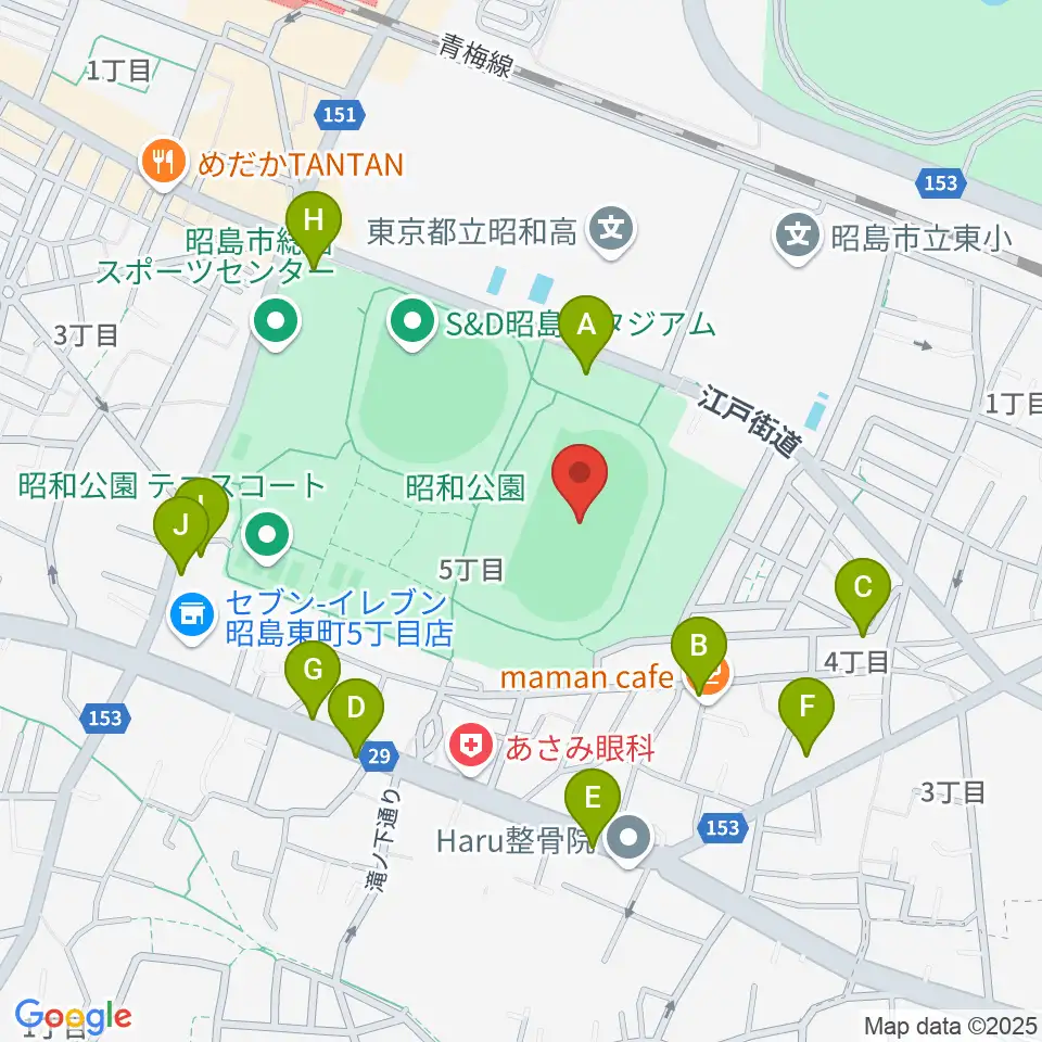昭和公園陸上競技場周辺の駐車場・コインパーキング一覧地図