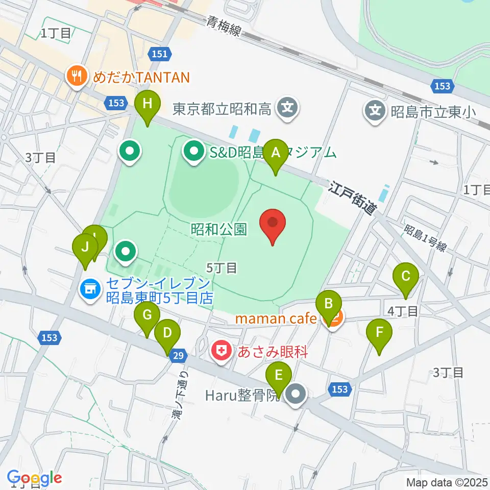 昭和公園陸上競技場周辺の駐車場・コインパーキング一覧地図