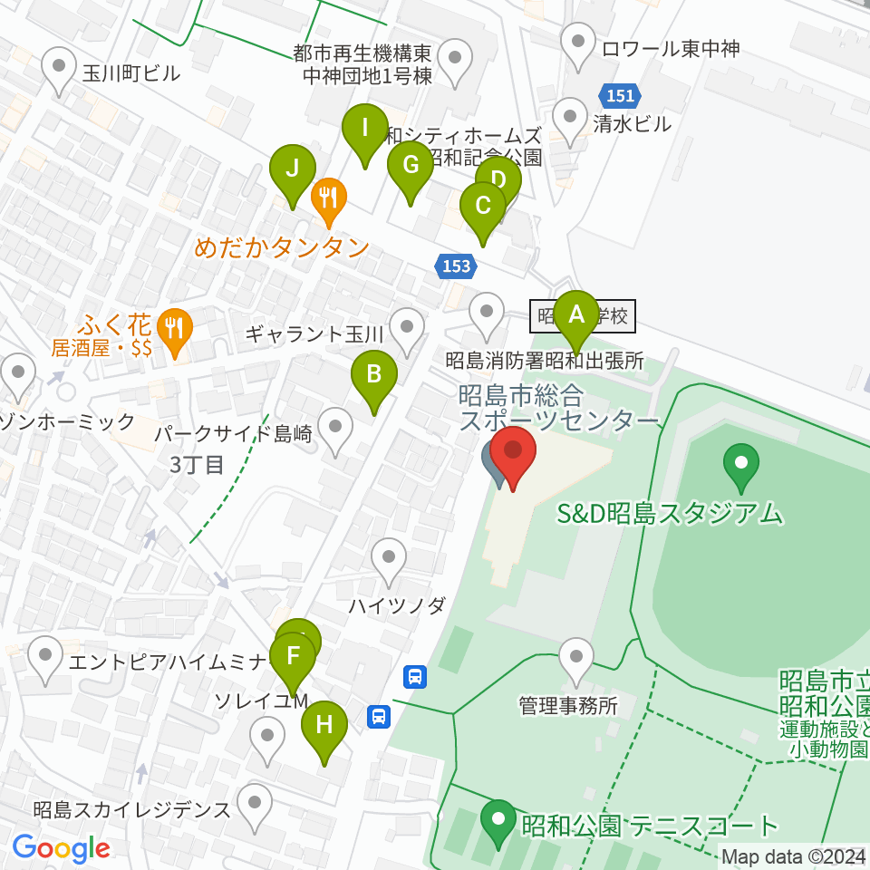 昭島市総合スポーツセンター周辺の駐車場・コインパーキング一覧地図