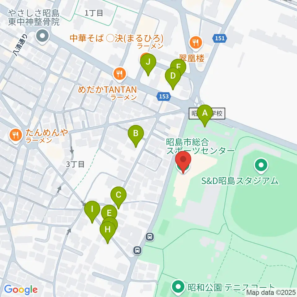 昭島市総合スポーツセンター周辺の駐車場・コインパーキング一覧地図