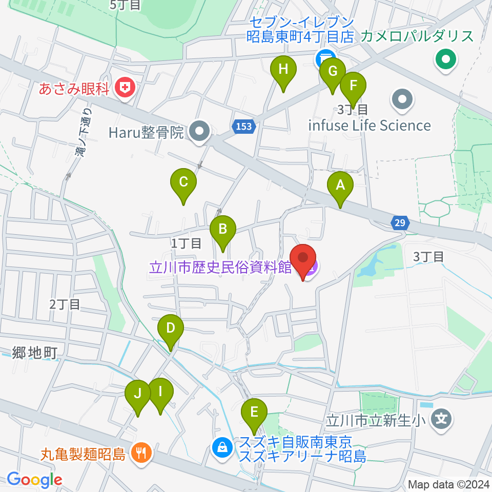 立川市歴史民俗資料館周辺の駐車場・コインパーキング一覧地図