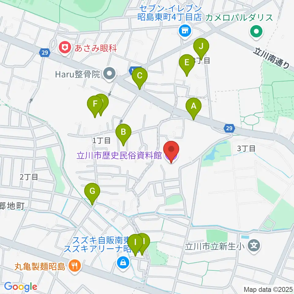 立川市歴史民俗資料館周辺の駐車場・コインパーキング一覧地図