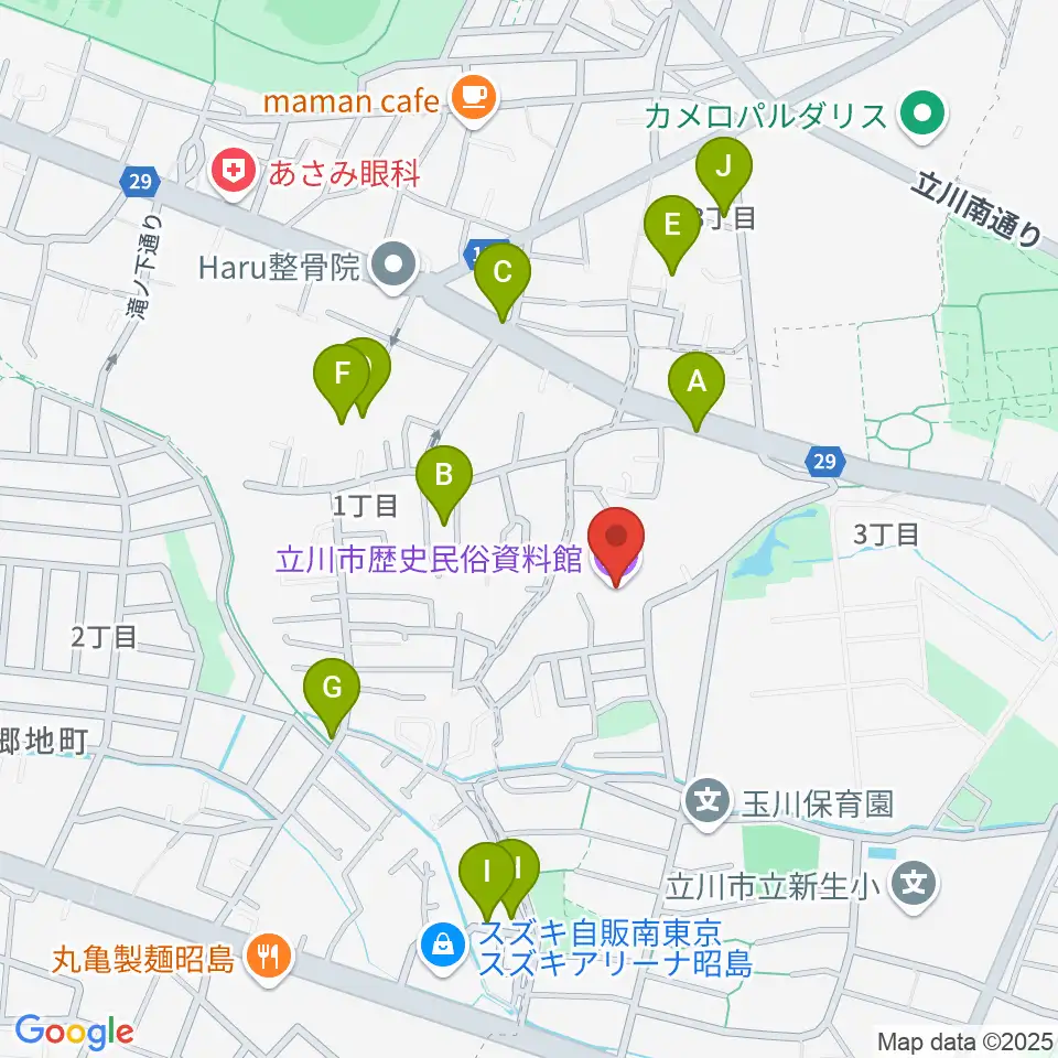 立川市歴史民俗資料館周辺の駐車場・コインパーキング一覧地図