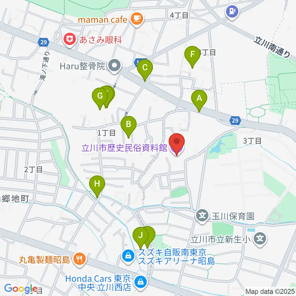 立川市歴史民俗資料館周辺の駐車場・コインパーキング一覧地図