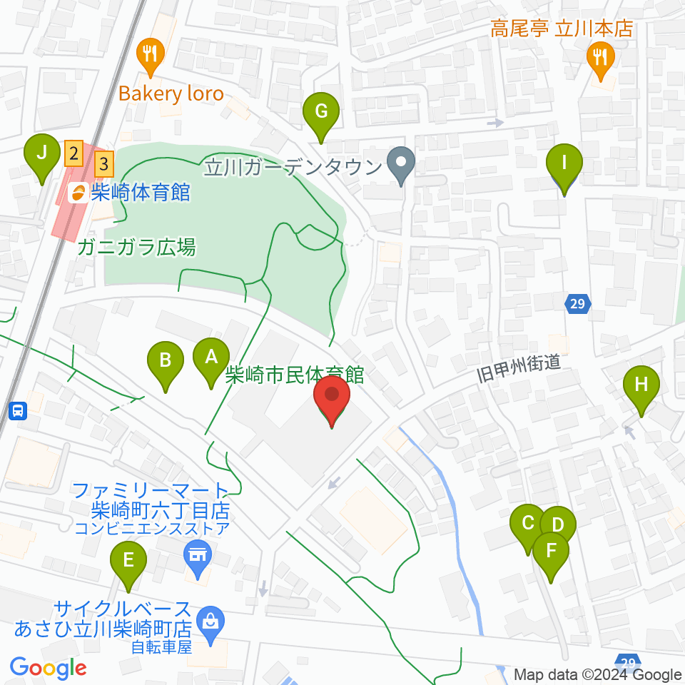 立川市柴崎市民体育館周辺の駐車場・コインパーキング一覧地図