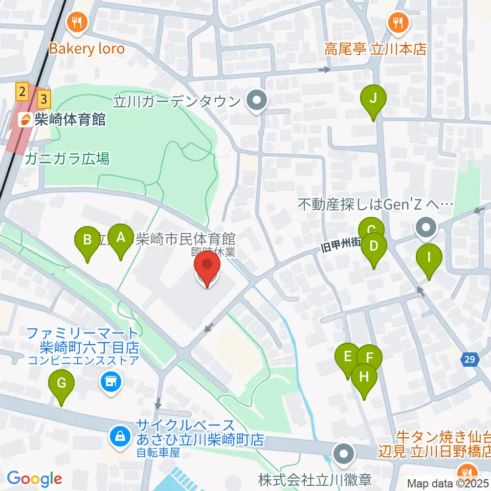 立川市柴崎市民体育館周辺の駐車場・コインパーキング一覧地図