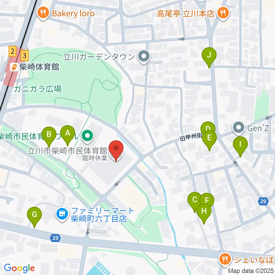 立川市柴崎市民体育館周辺の駐車場・コインパーキング一覧地図