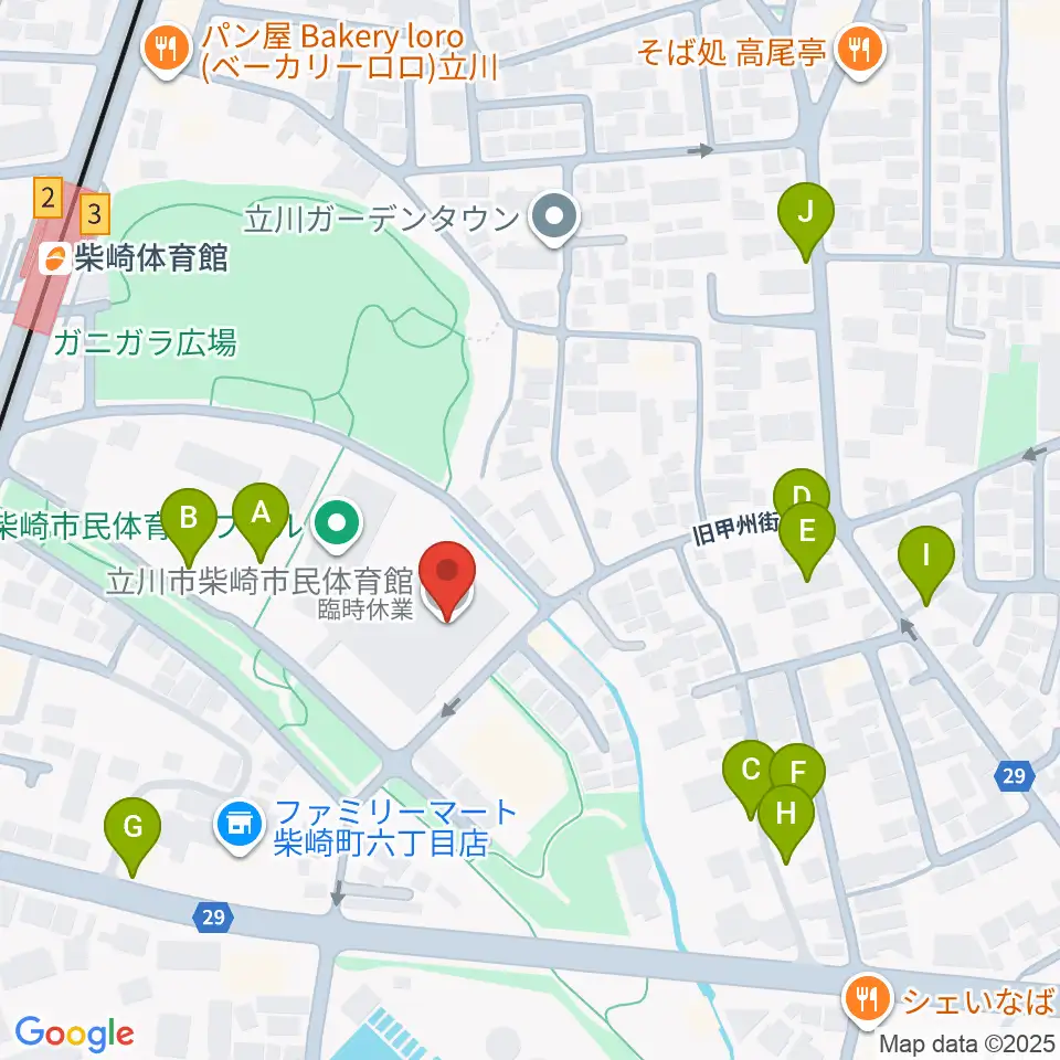 立川市柴崎市民体育館周辺の駐車場・コインパーキング一覧地図