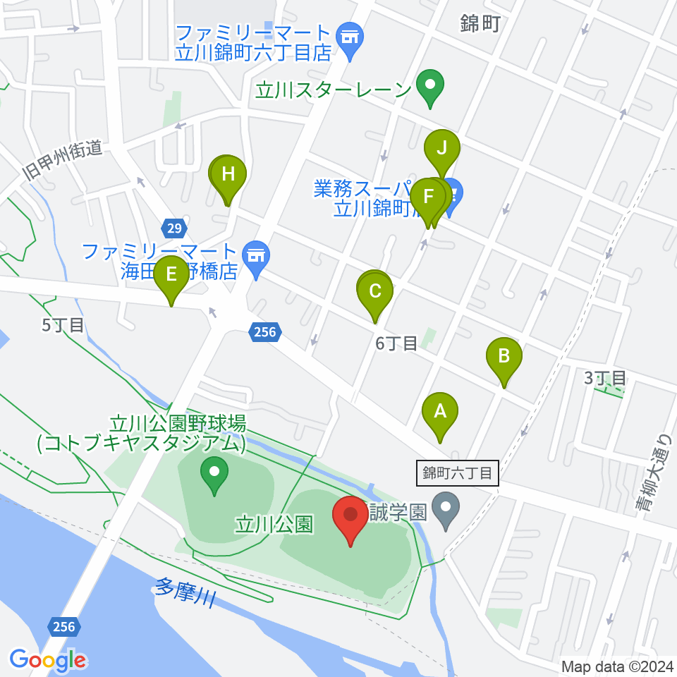 立川公園陸上競技場周辺の駐車場・コインパーキング一覧地図