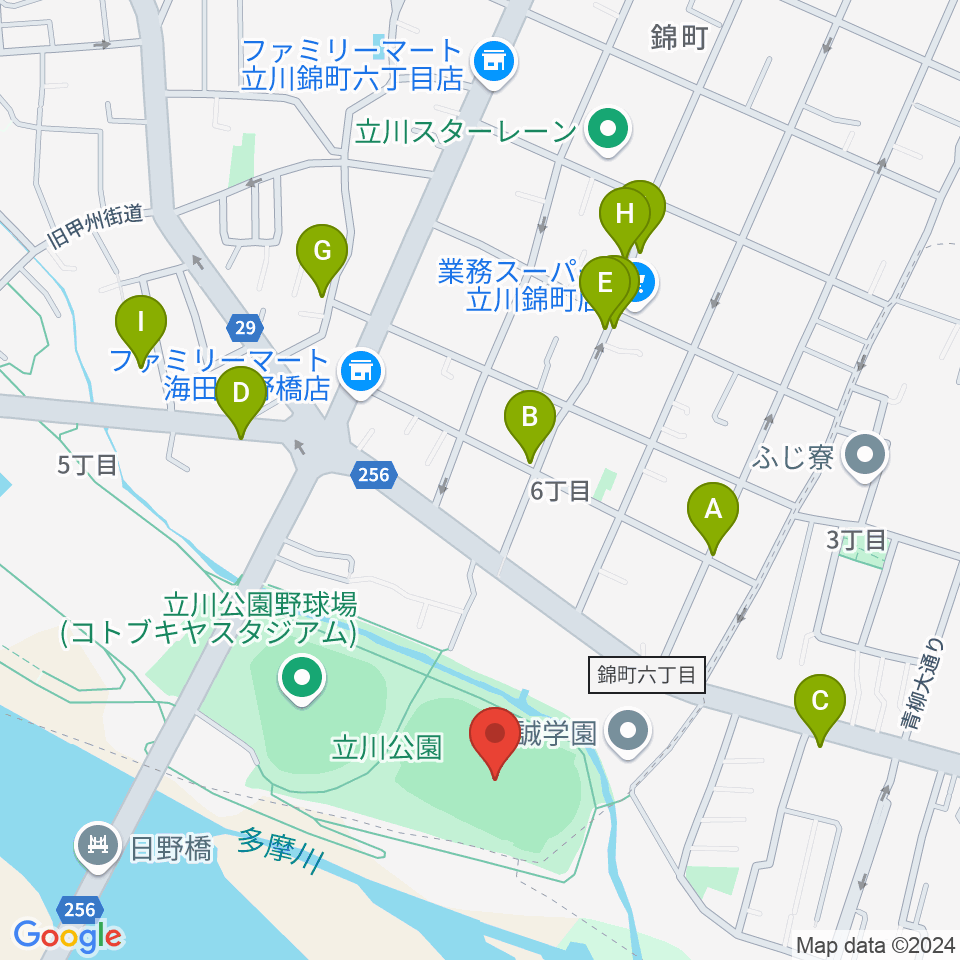 立川公園陸上競技場周辺の駐車場・コインパーキング一覧地図