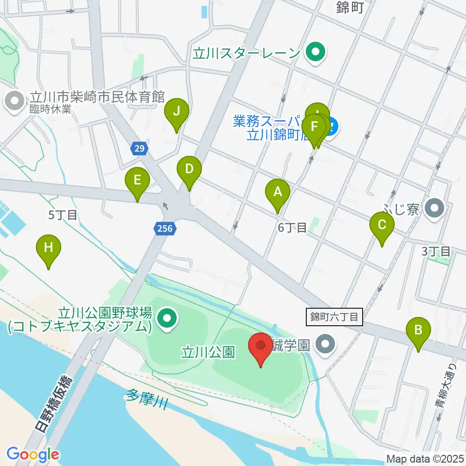 立川公園陸上競技場周辺の駐車場・コインパーキング一覧地図