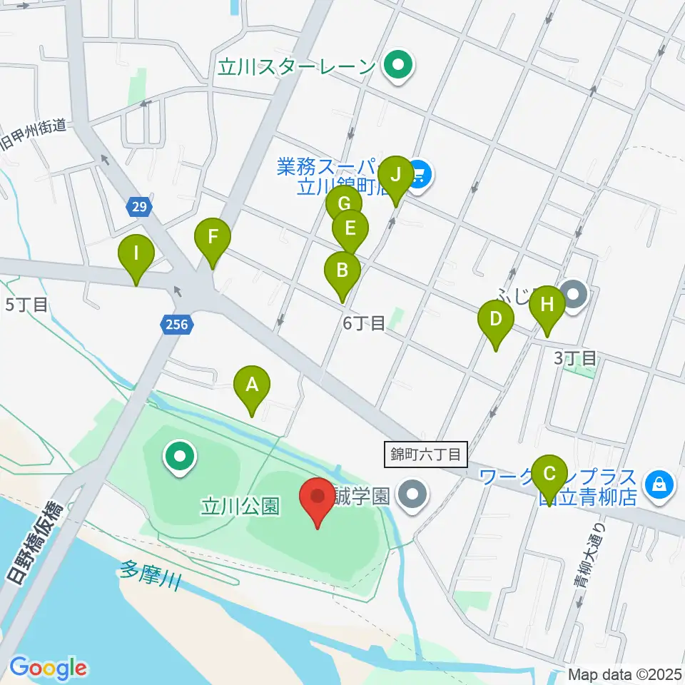立川公園陸上競技場周辺の駐車場・コインパーキング一覧地図