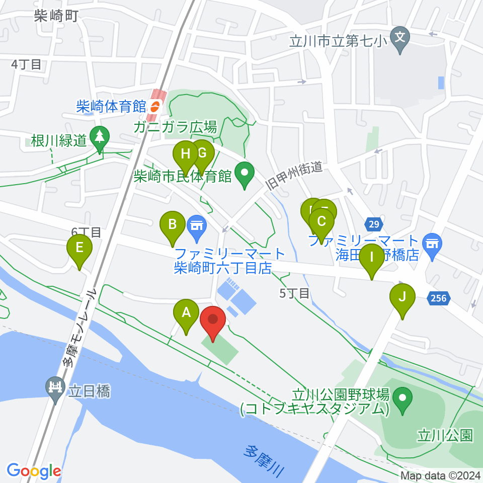 明治安田TACHIKAWAフィールド周辺の駐車場・コインパーキング一覧地図