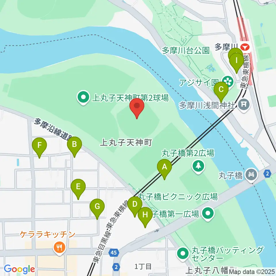 多摩川丸子橋硬式野球場周辺の駐車場・コインパーキング一覧地図