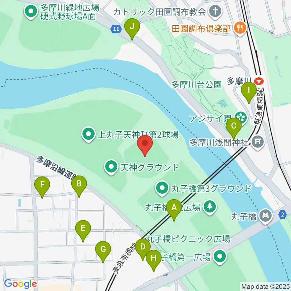 多摩川丸子橋硬式野球場周辺の駐車場・コインパーキング一覧地図