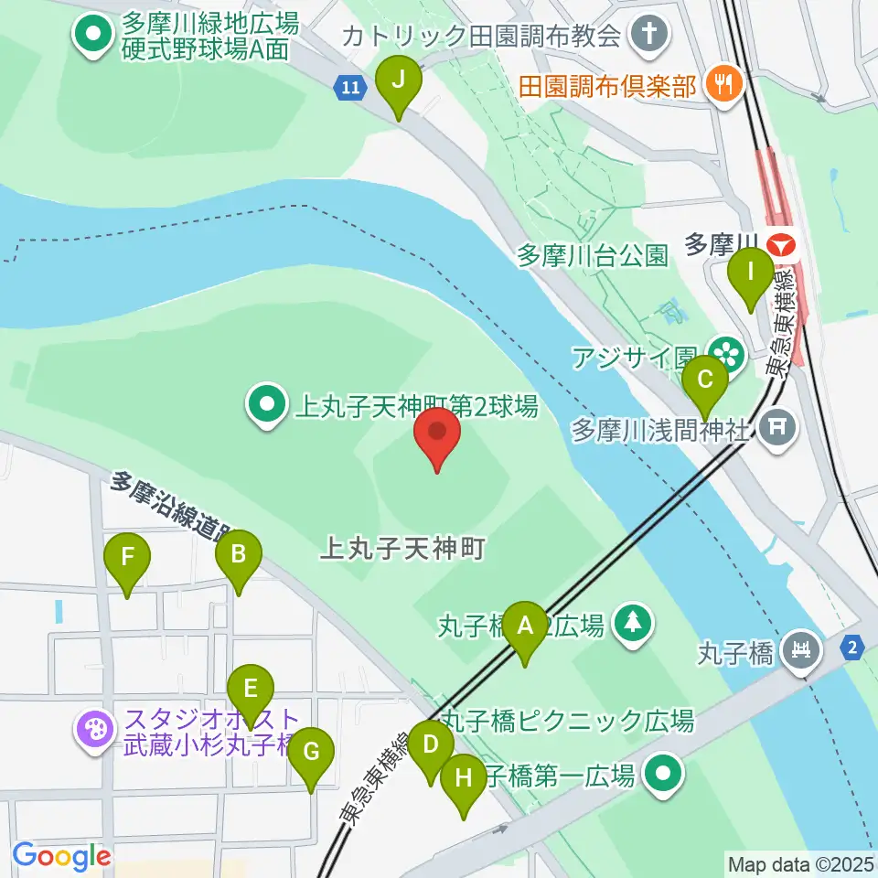 多摩川丸子橋硬式野球場周辺の駐車場・コインパーキング一覧地図