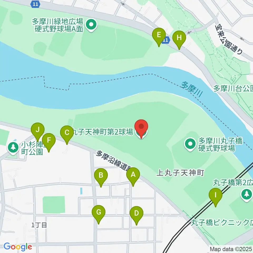 上丸子天神町野球場周辺の駐車場・コインパーキング一覧地図