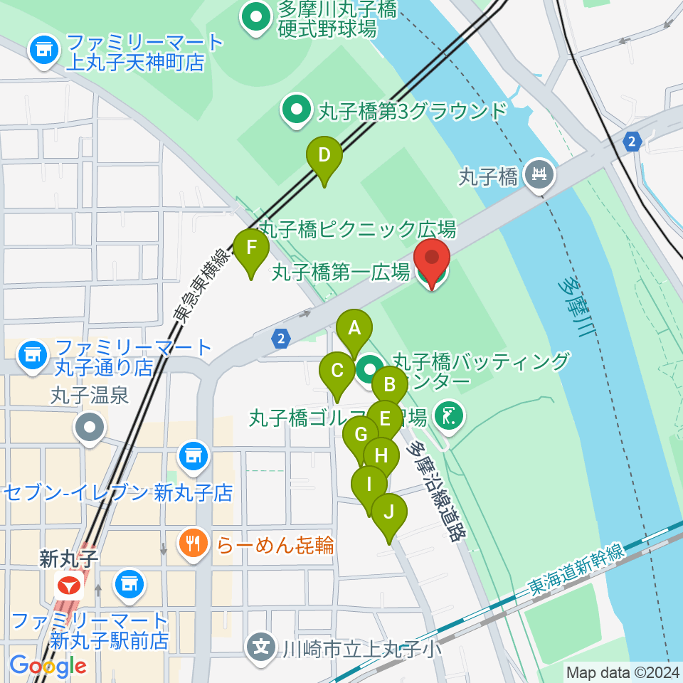 丸子橋運動場周辺の駐車場・コインパーキング一覧地図