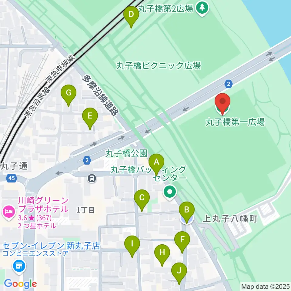 丸子橋運動場周辺の駐車場・コインパーキング一覧地図
