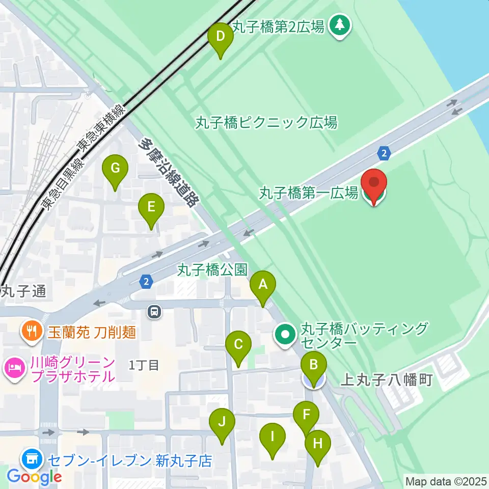 丸子橋運動場周辺の駐車場・コインパーキング一覧地図