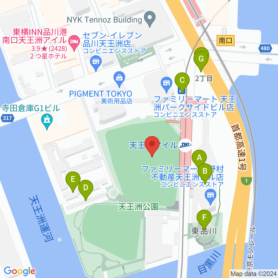 天王洲公園サッカー場周辺の駐車場・コインパーキング一覧地図