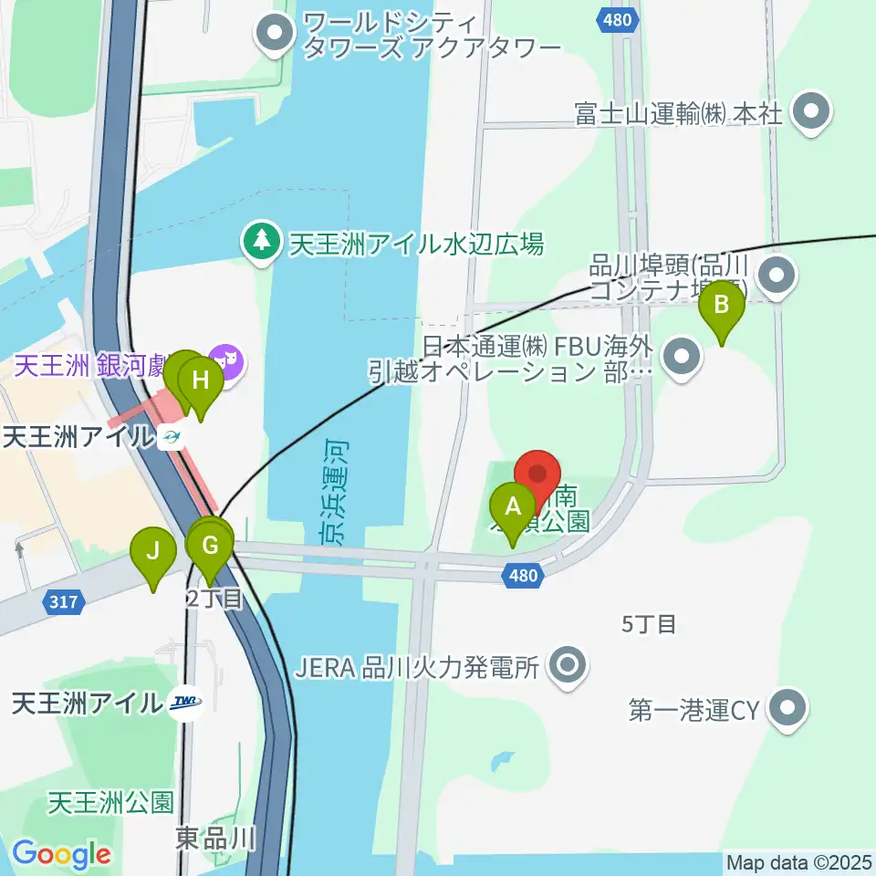 品川南ふ頭公園野球場周辺の駐車場・コインパーキング一覧地図